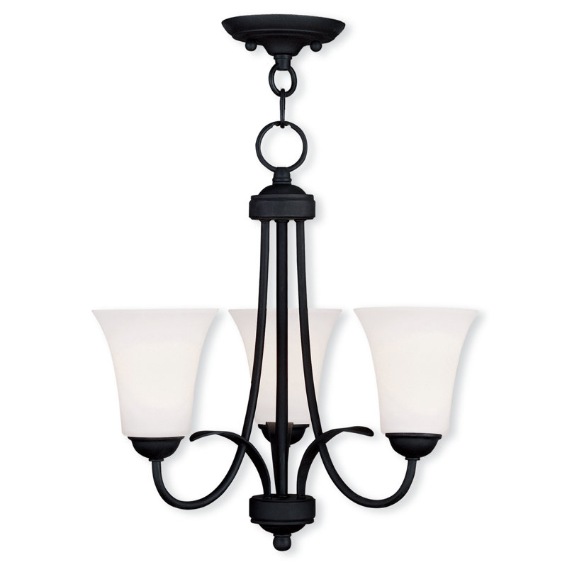 Elegant Mini 3-Light Chandelier with Satin Opal White Glass - Black