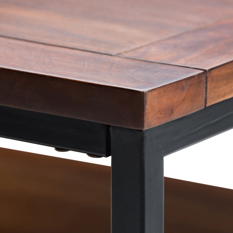 Modern Industrial Black Metal Square Coffee Table with Storage