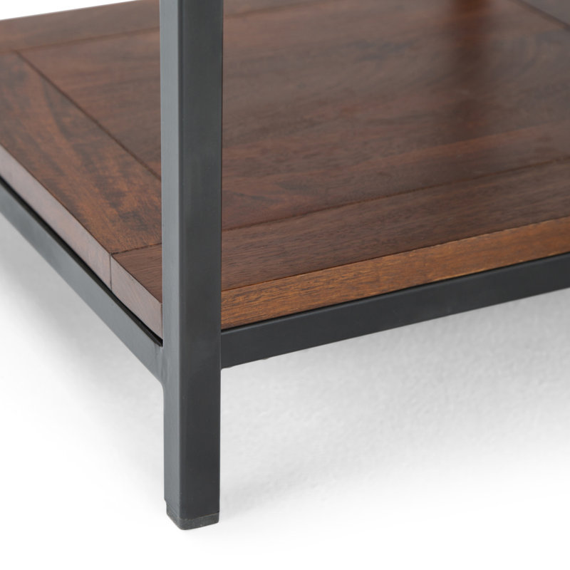 Skyler 22" Square Industrial End Table with Shelf in Dark Cognac Brown
