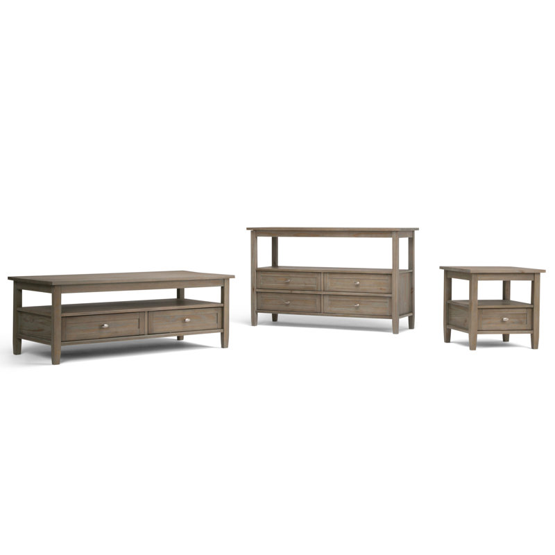 Rustic Distressed Gray Solid Wood End Table with Storage