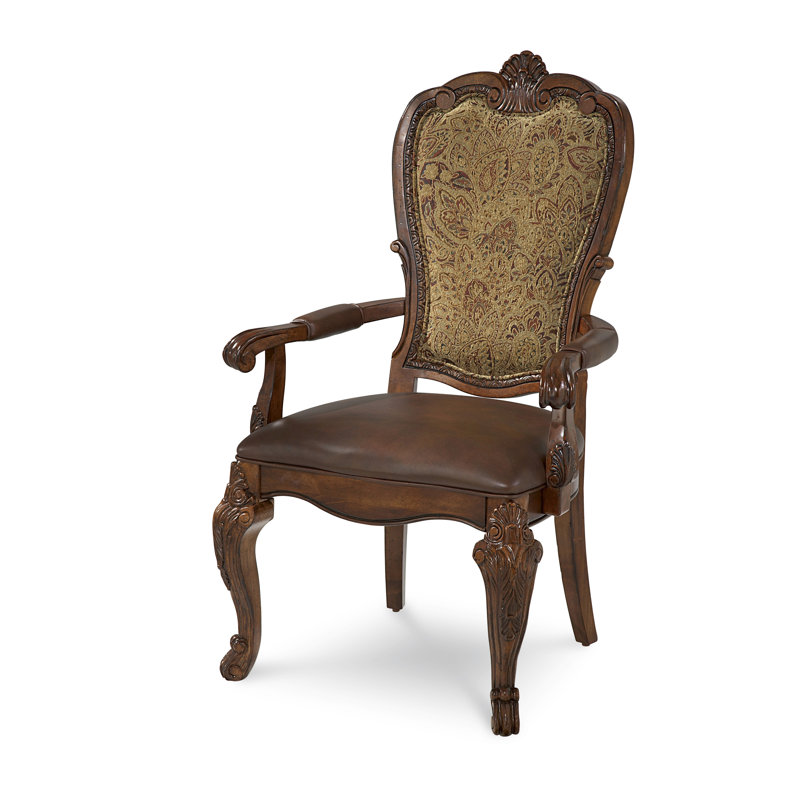 Handcrafted Brown Leather and Wood Traditional Armchair