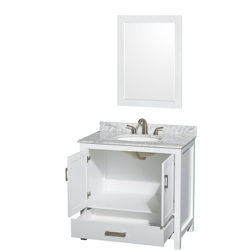 Sheffield 36'' Gray Solid Wood Single Bathroom Vanity with Marble Top