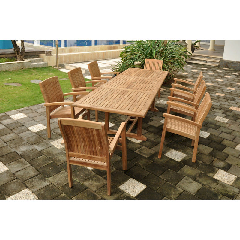 Bahama Natural Teak 9-Piece Outdoor Dining Set with Armchairs