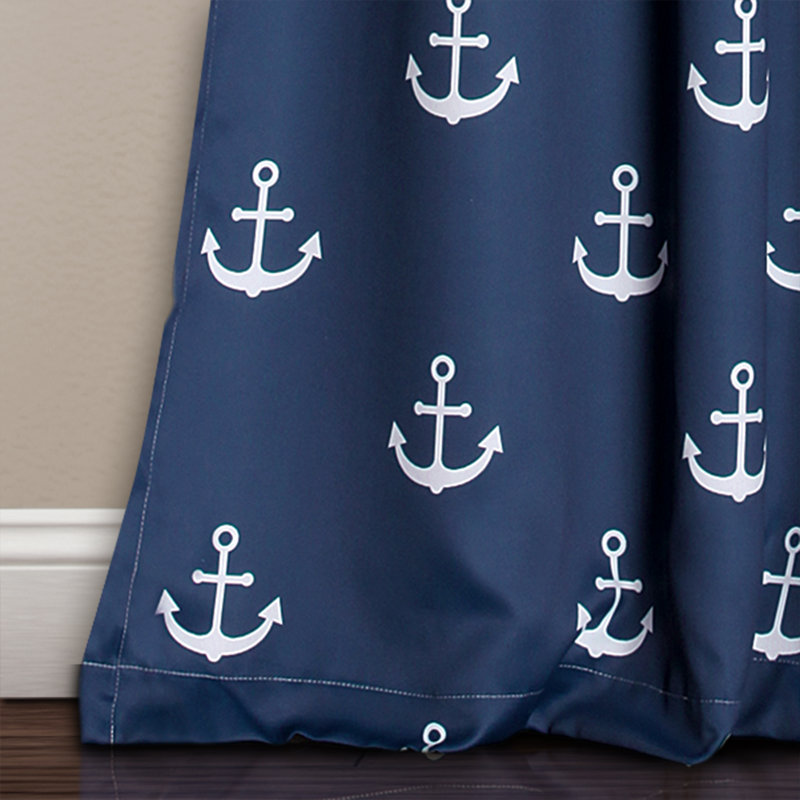Navy Anchor Print Blackout Polyester Window Curtains