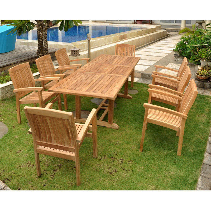 Natural Teak 8-Person Outdoor Dining Set with Stackable Chairs