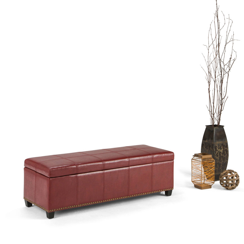 Radicchio Red Bonded Leather Storage Bench Ottoman