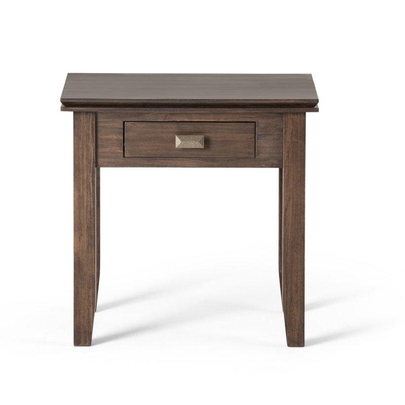 Natural Aged Brown Solid Wood End Table with Storage