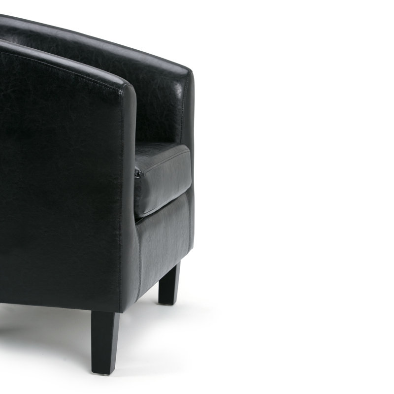 Austin Contemporary Barrel Armchair in Deluxe Black Faux Leather