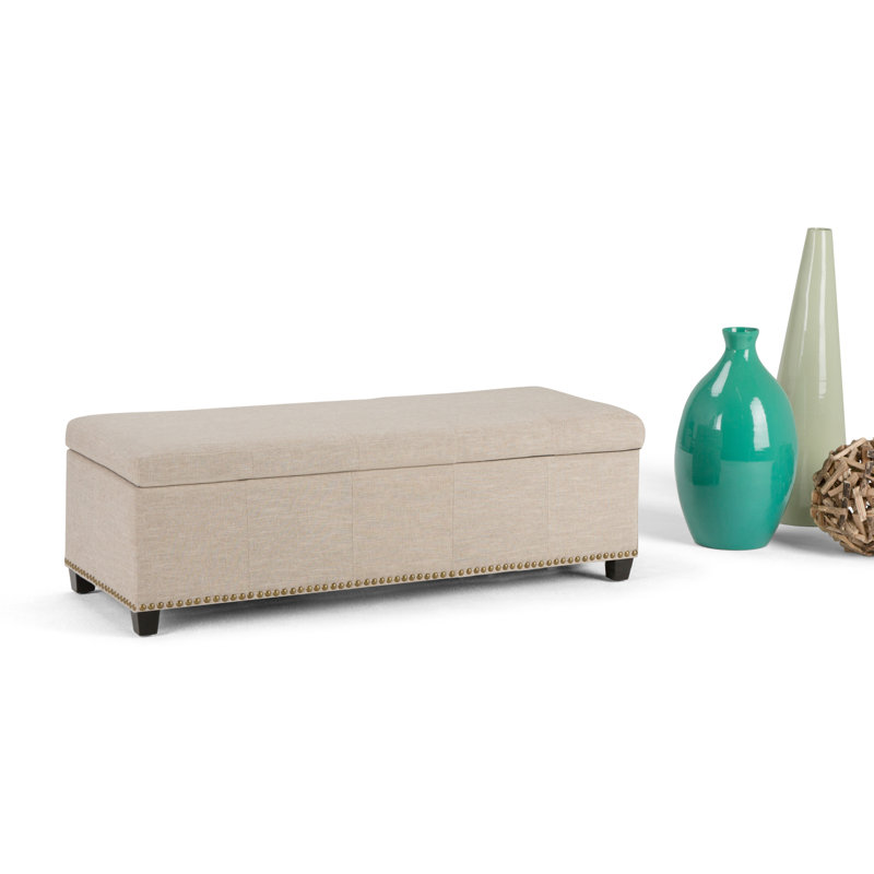 Linen Natural 48" Upholstered Storage Ottoman Bench