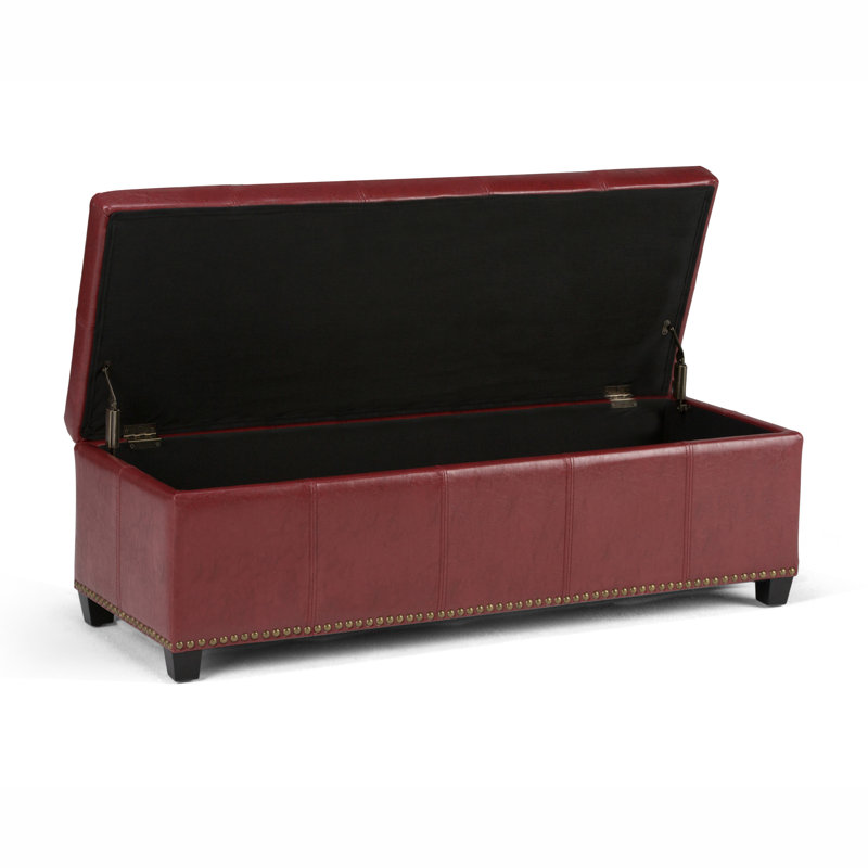 Radicchio Red Bonded Leather Storage Bench Ottoman