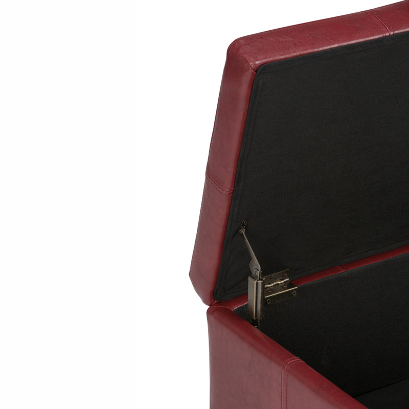 Radicchio Red Bonded Leather Storage Bench Ottoman