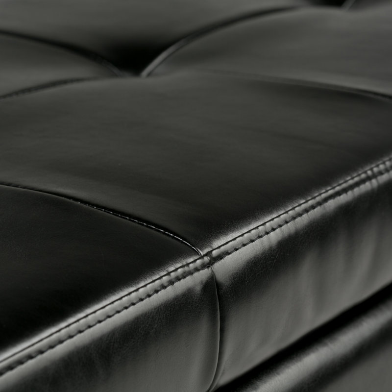 Midnight Black Bonded Leather Tufted Storage Ottoman Bench