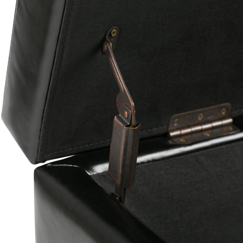 Midnight Black Bonded Leather Tufted Storage Ottoman Bench