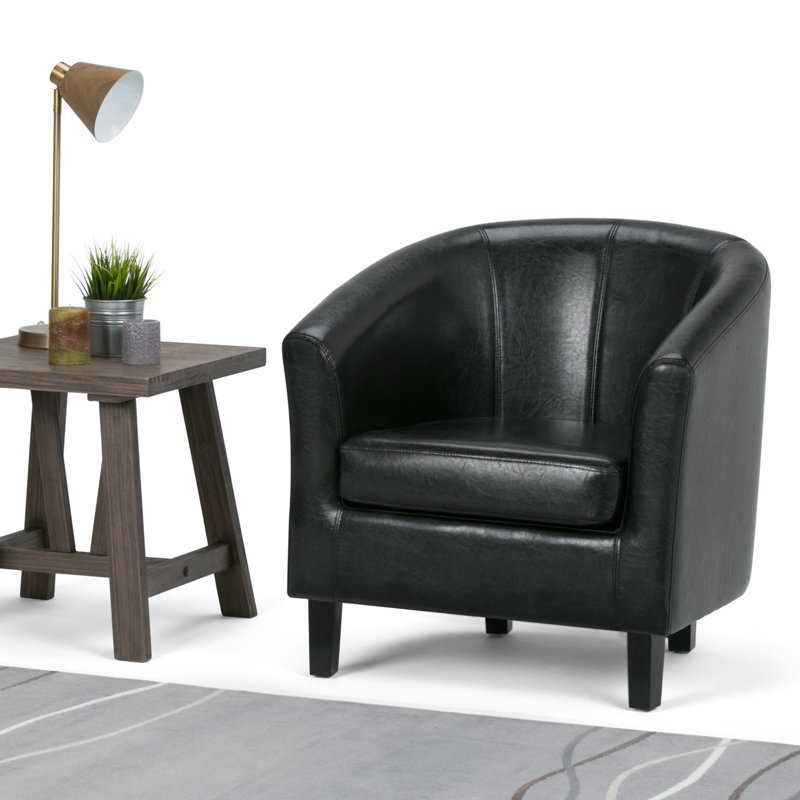 Austin Contemporary Barrel Armchair in Deluxe Black Faux Leather