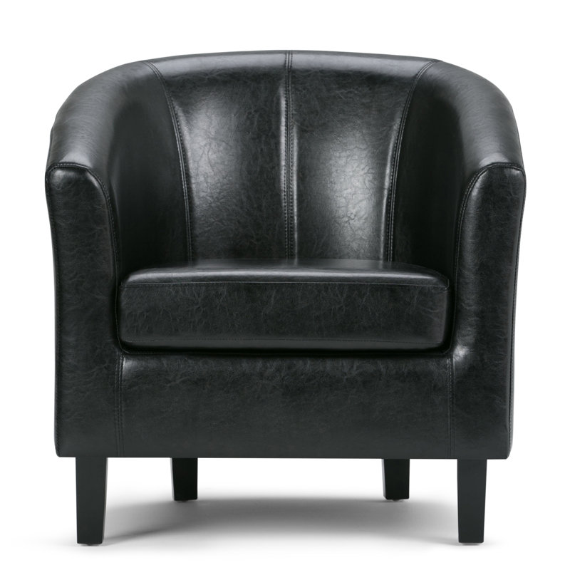 Austin Contemporary Barrel Armchair in Deluxe Black Faux Leather
