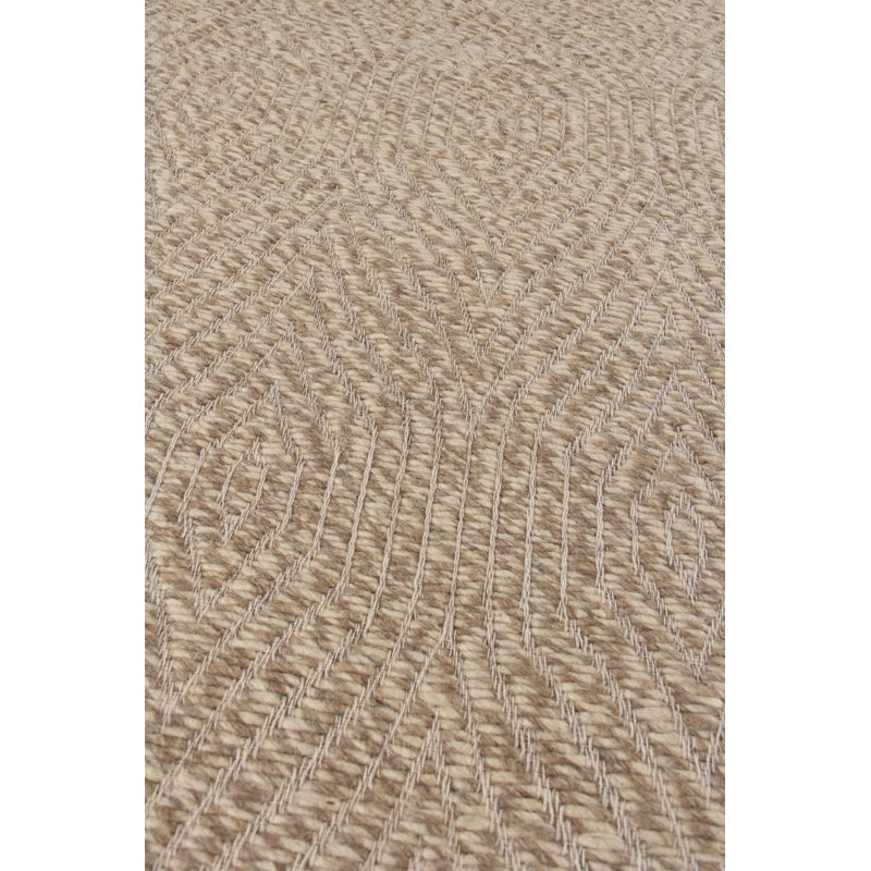 Handcrafted Geometric Beige Wool 8' x 10' Area Rug