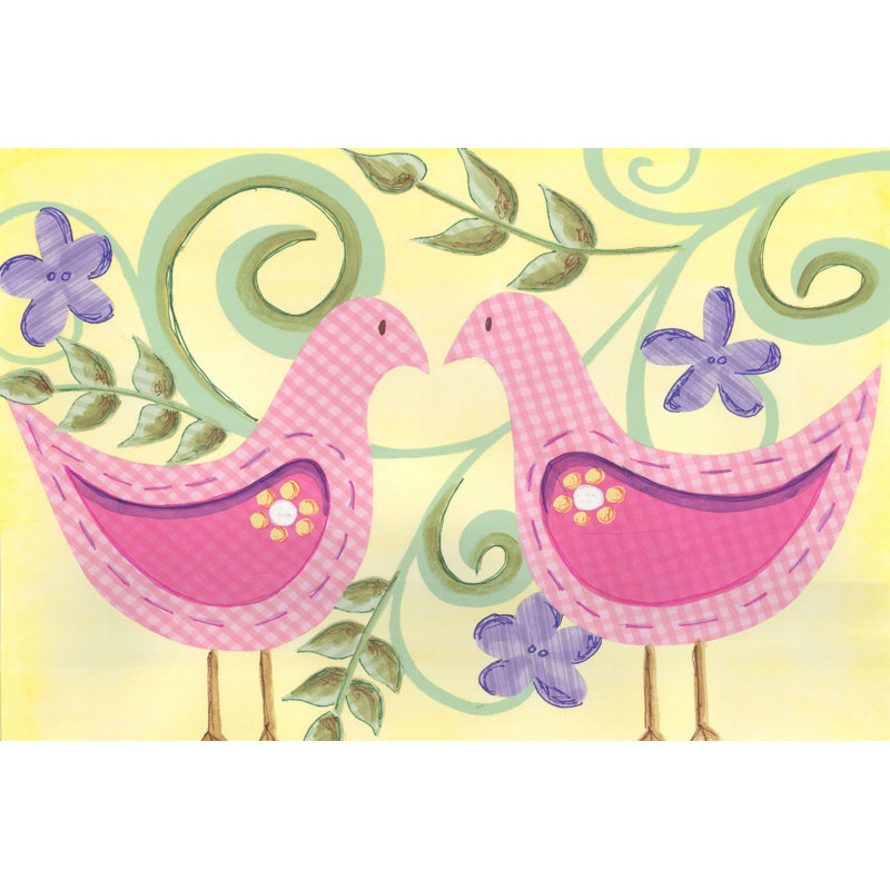 Whimsical Pink Gingham Birds Canvas Wall Art, 26" x 18"