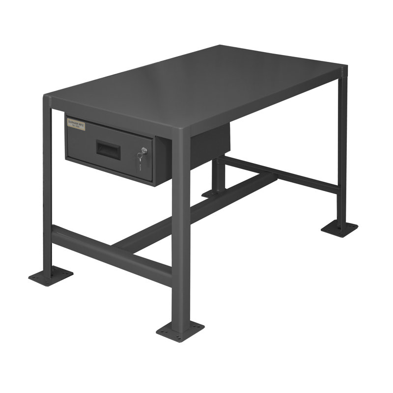 Gray Steel Fixed Height Workbench with Drawer