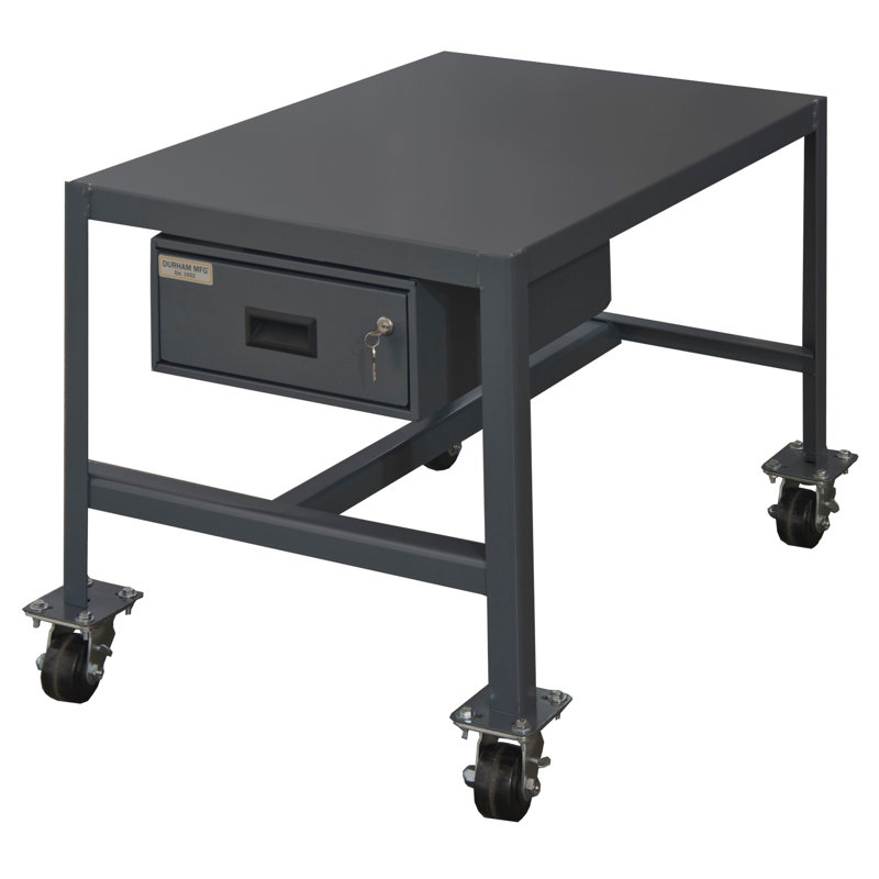 Gray Steel Mobile Workbench with Drawer and Casters