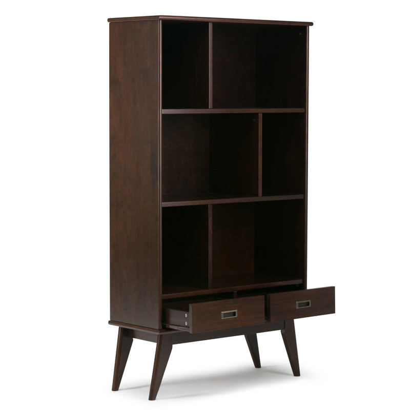 Mid-Century Modern Medium Auburn Brown Solid Wood Bookcase