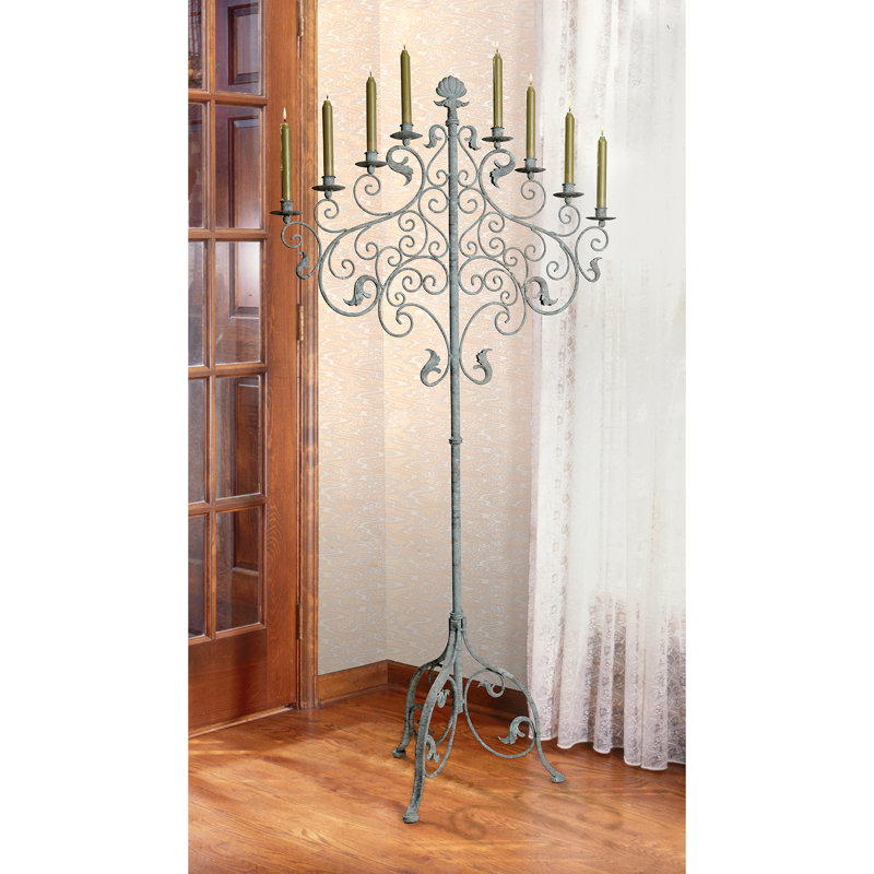 Antique Gothic Gray 74'' Metal Floor Candelabra