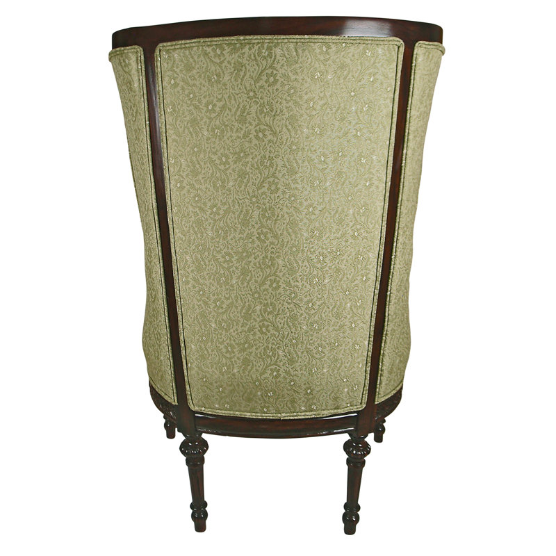 Elegant Celadon Green Wingback Chair with Mahogany Wood Base