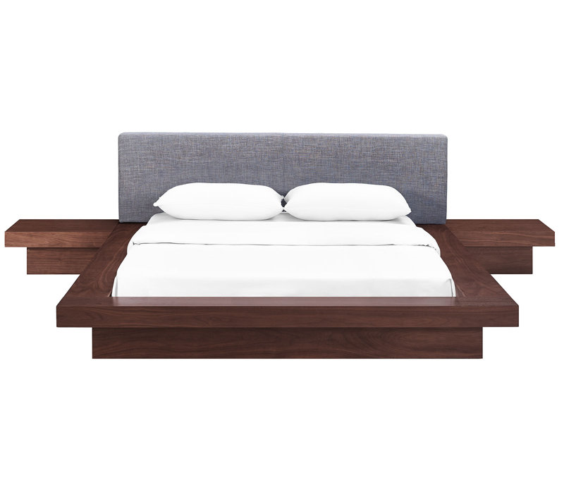 Freja Walnut and Gray Queen Platform Bed with Panel Headboard