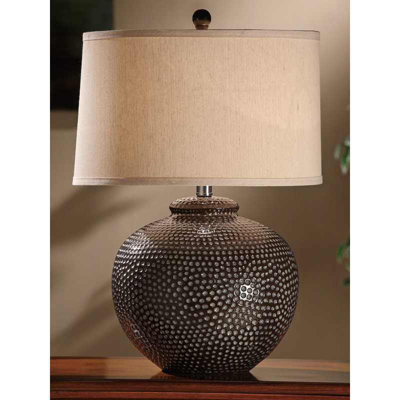 Bronze Textured Ceramic Table Lamp with Beige Shade