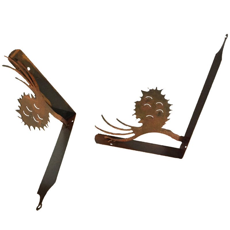 Rustic Pinecone Steel Shelf Brackets in Hammered Black Finish