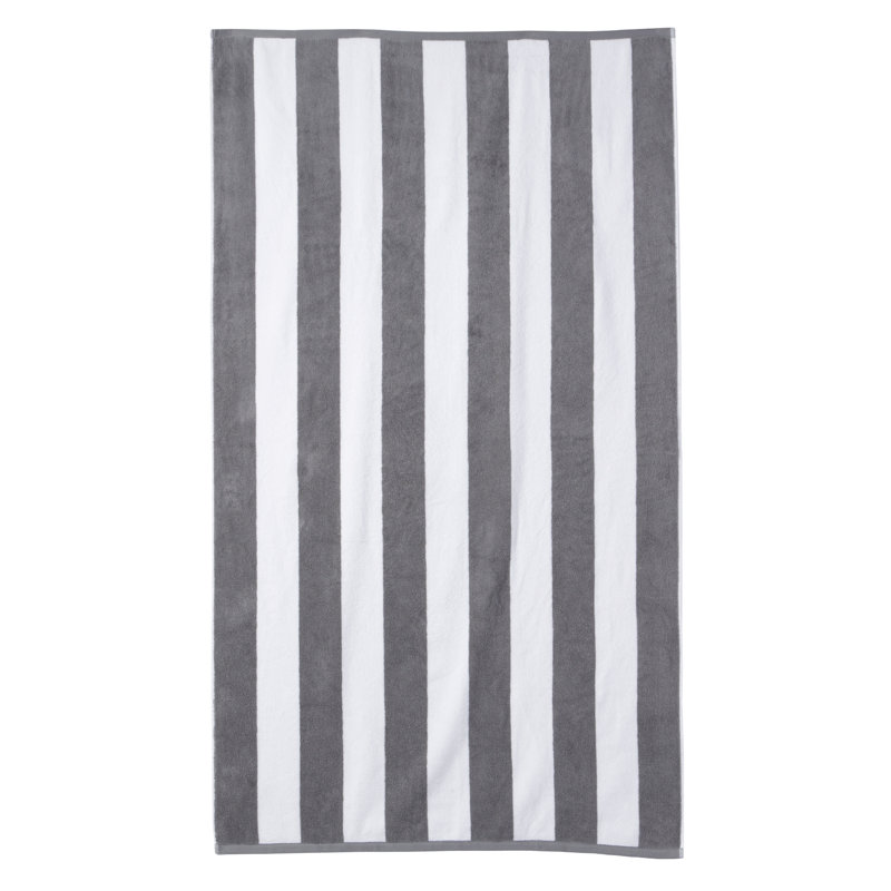 Gray and White Striped Cotton Beach Towel