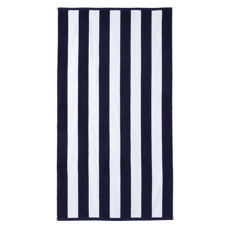 Oversized Navy and White Striped Cotton Beach Towel