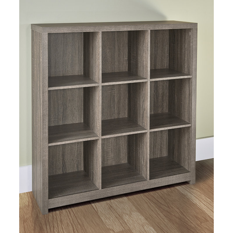 Elegant Weathered Teak 3-Tier Cube Bookcase with Doors