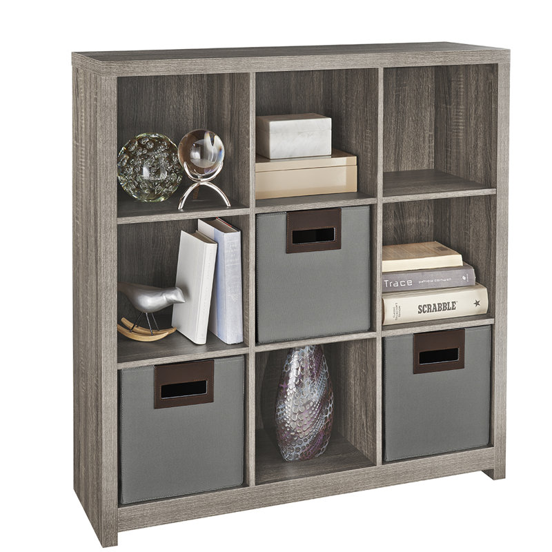Elegant Weathered Teak 3-Tier Cube Bookcase with Doors