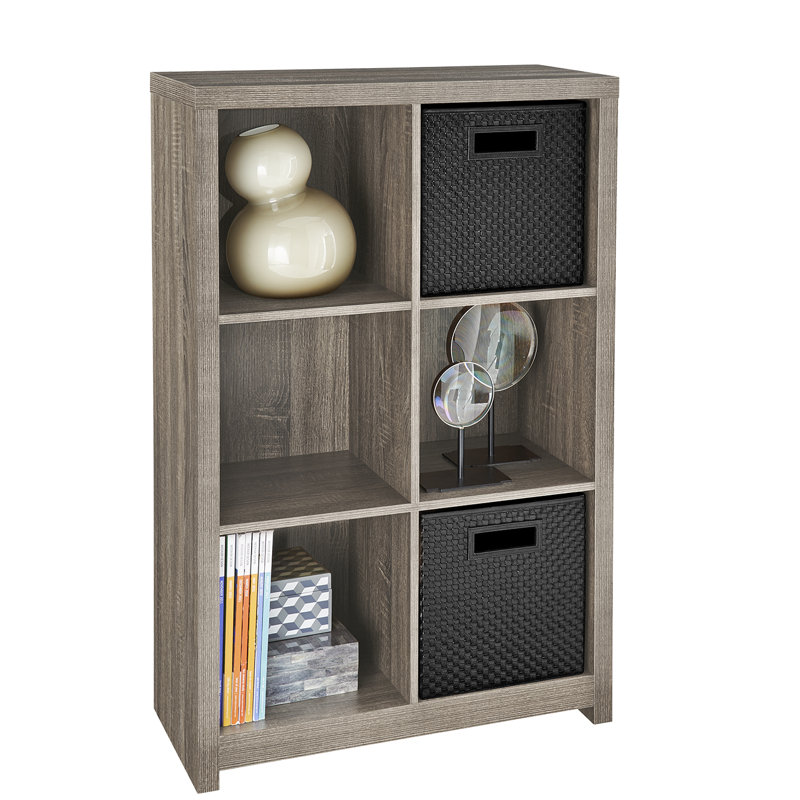 Contemporary Weathered Teak 6-Cube Storage Organizer with Doors