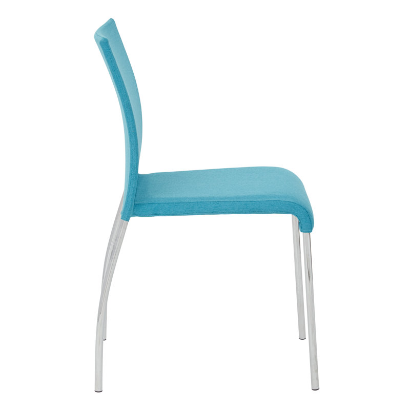 Aqua Fabric and Chrome Stackable Armless Chairs, Set of 4