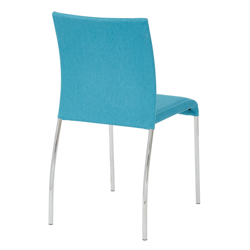 Aqua Fabric and Chrome Stackable Armless Chairs, Set of 4