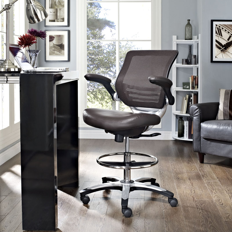 Brown Mesh and Vinyl Adjustable Drafting Chair