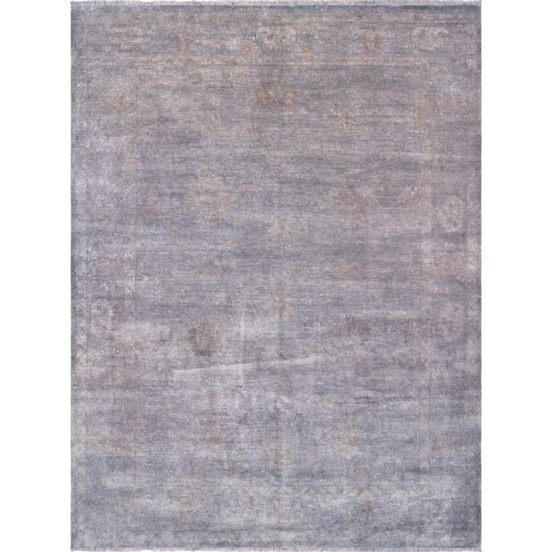 Hand-Knotted Gray Wool Oriental Square Rug