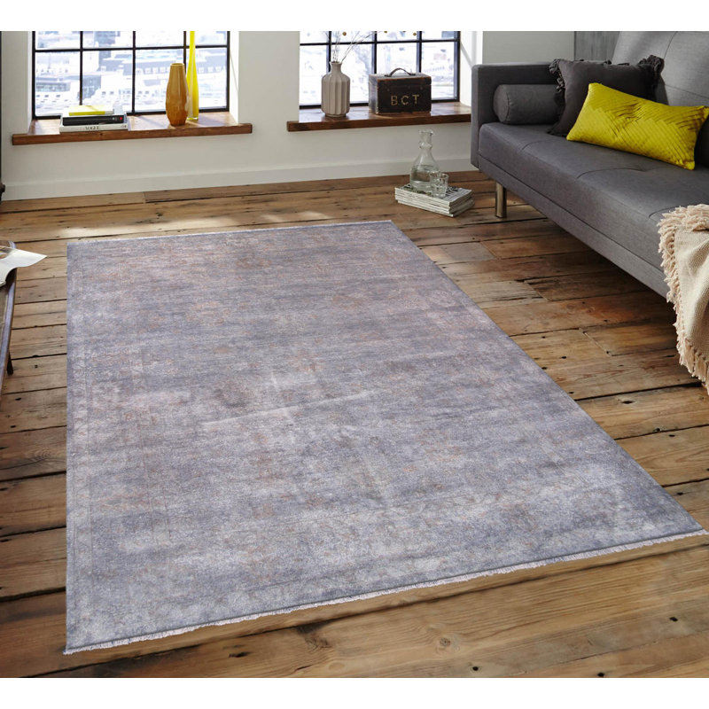 Hand-Knotted Gray Wool Oriental Square Rug