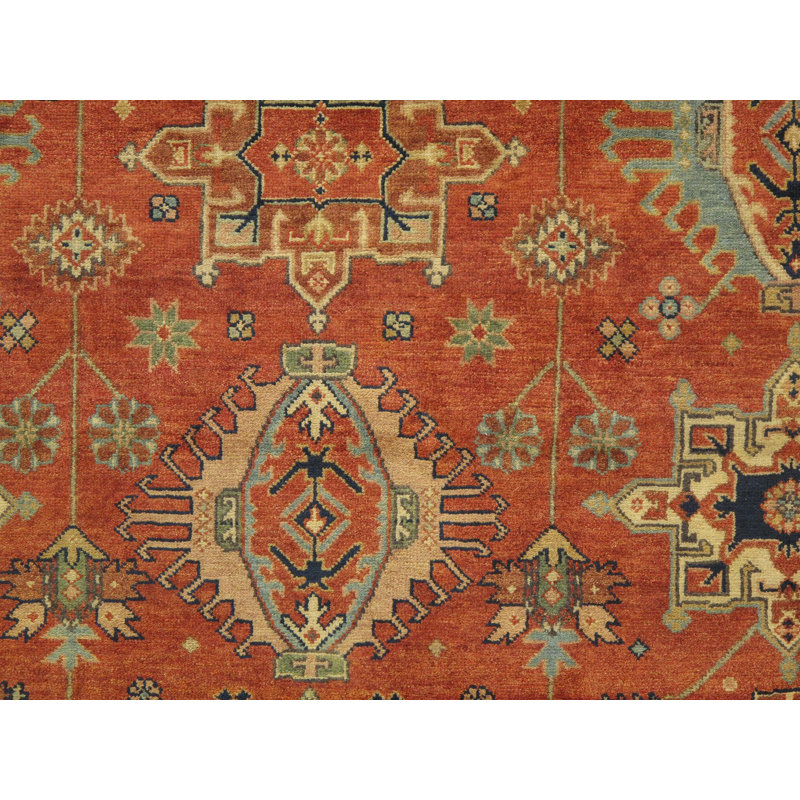 Rustic Elegance Hand-Knotted Wool Rug in Rust Orange/Navy, 9' x 12'