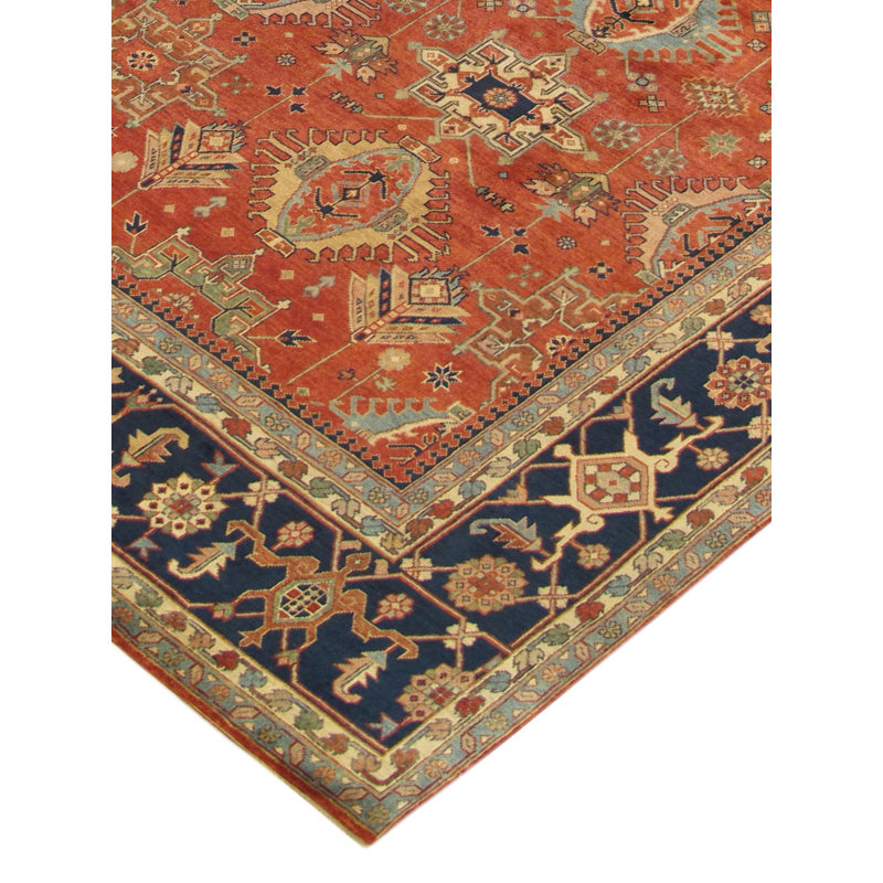 Rustic Elegance Hand-Knotted Wool Rug in Rust Orange/Navy, 9' x 12'