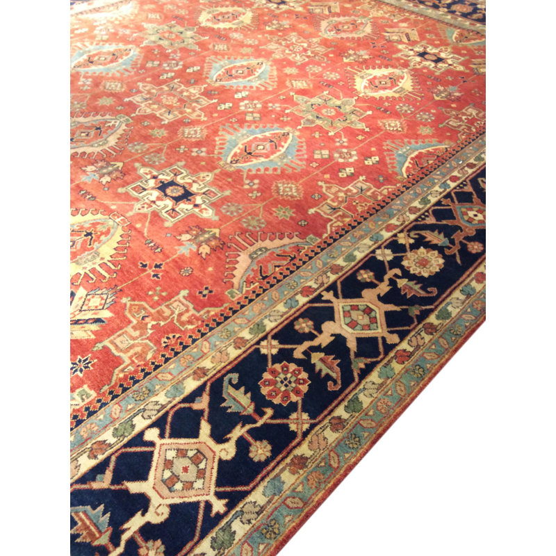 Rustic Elegance Hand-Knotted Wool Rug in Rust Orange/Navy, 9' x 12'