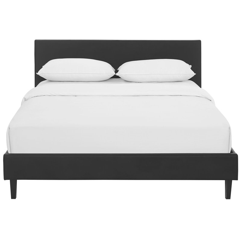 Anya Full Double Black Faux Leather & Wood Modern Platform Bed