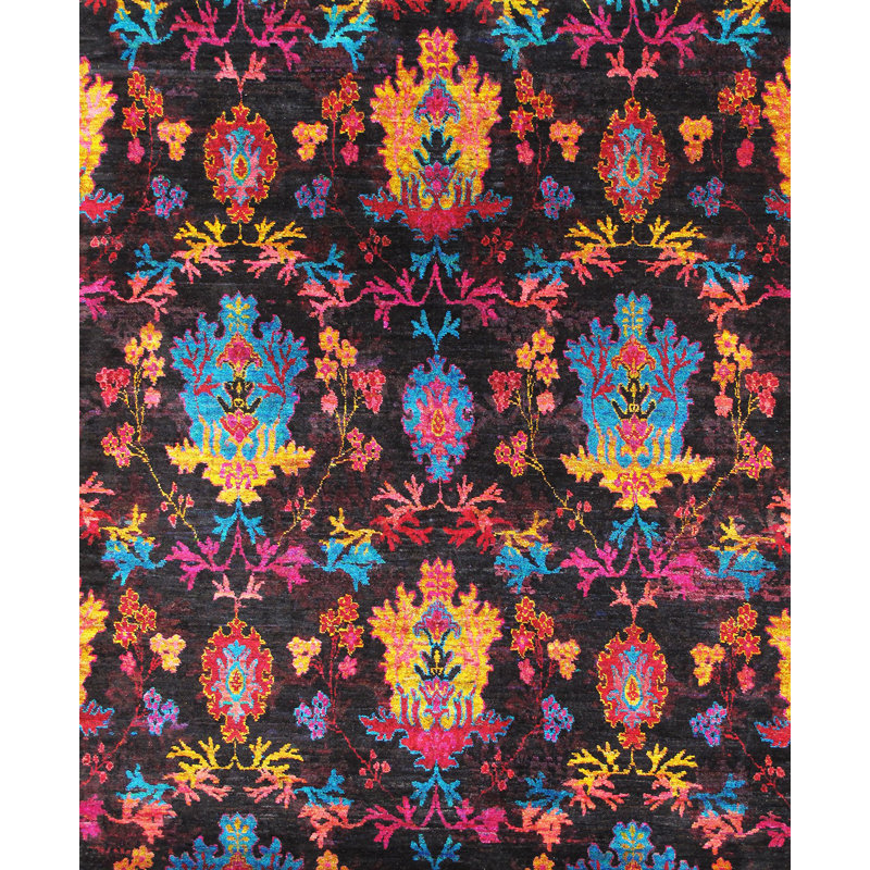Aqua Silk Hand-Knotted Rectangular Red Silk Area Rug