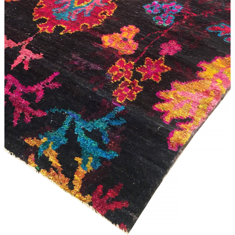 Aqua Silk Hand-Knotted Rectangular Red Silk Area Rug