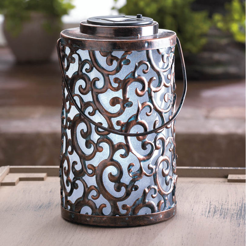 Iron Solar-Powered LED Lantern with Glass Panels