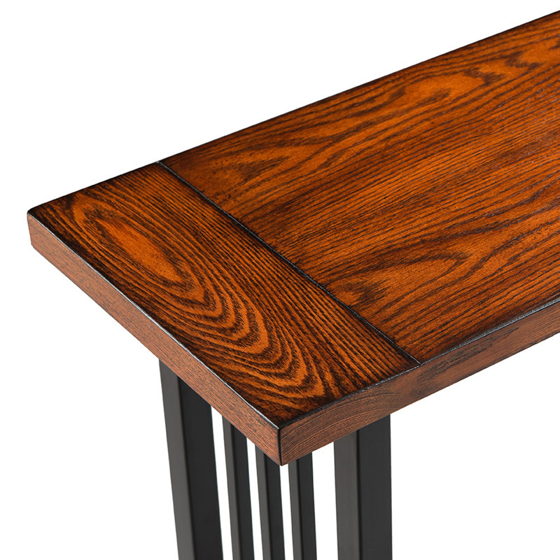 Mission Oak and Black Metal Console Table with Storage