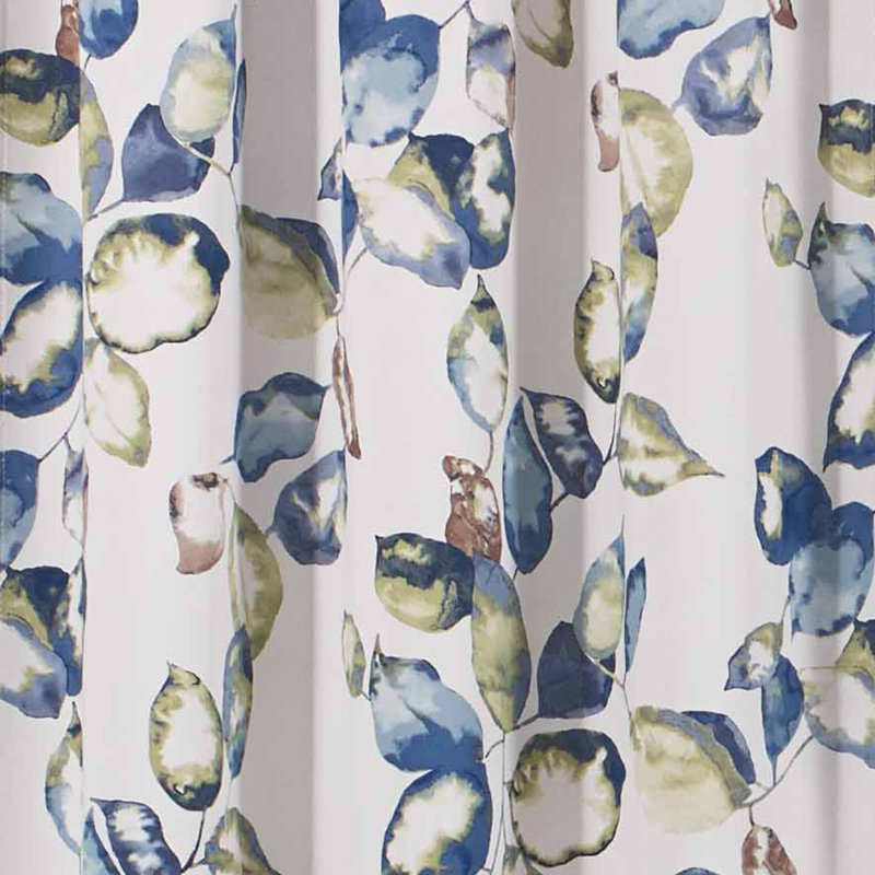 Blue Floral Polyester Room Darkening Curtain Panel