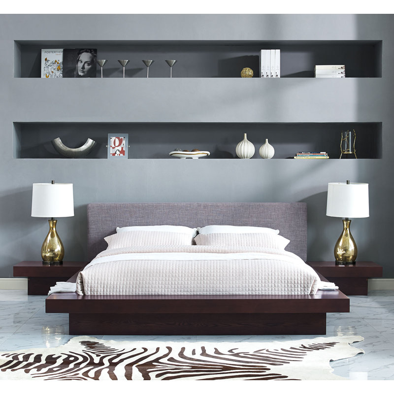 Freja Walnut and Gray Queen Platform Bed with Panel Headboard
