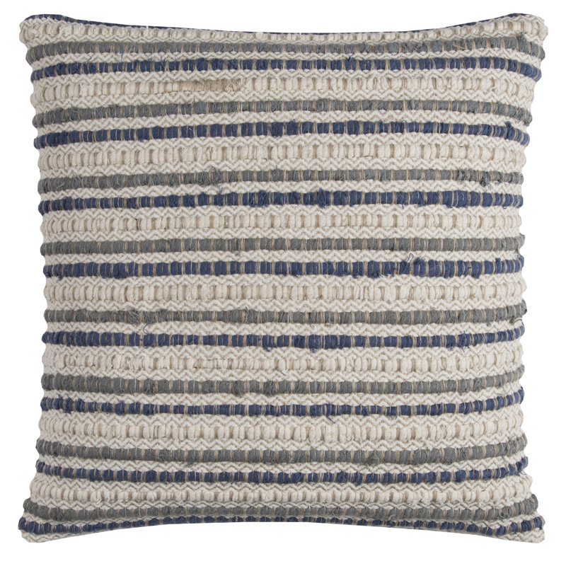 Blue and Beige Striped Linen Cotton Square Throw Pillow
